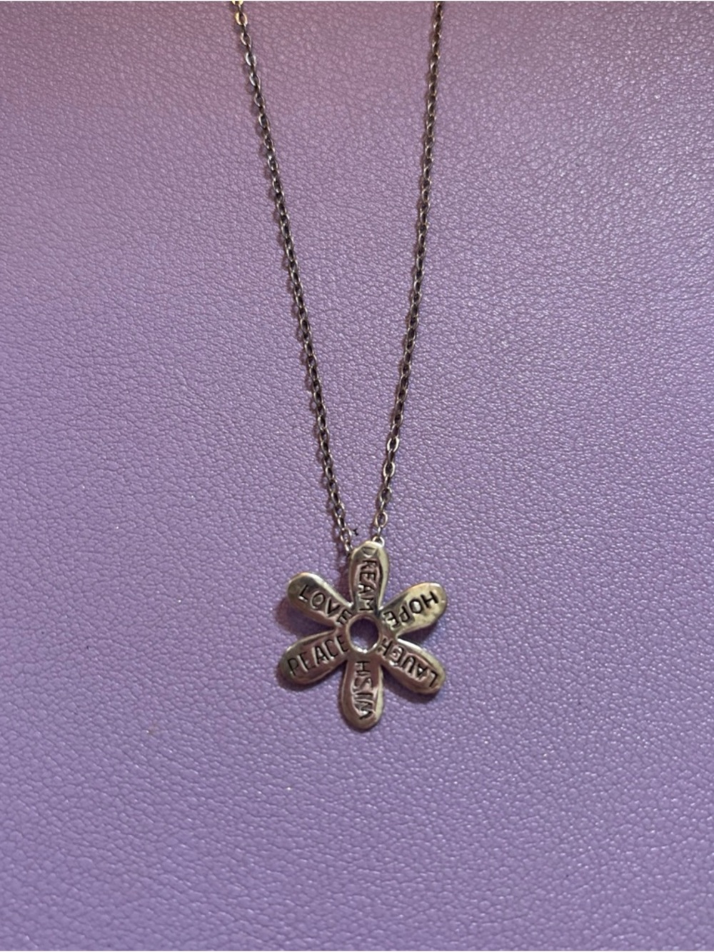 Marsala Sterling Silver Love Hope Wish Peace Dream Laugh Flower Dainty Necklace
